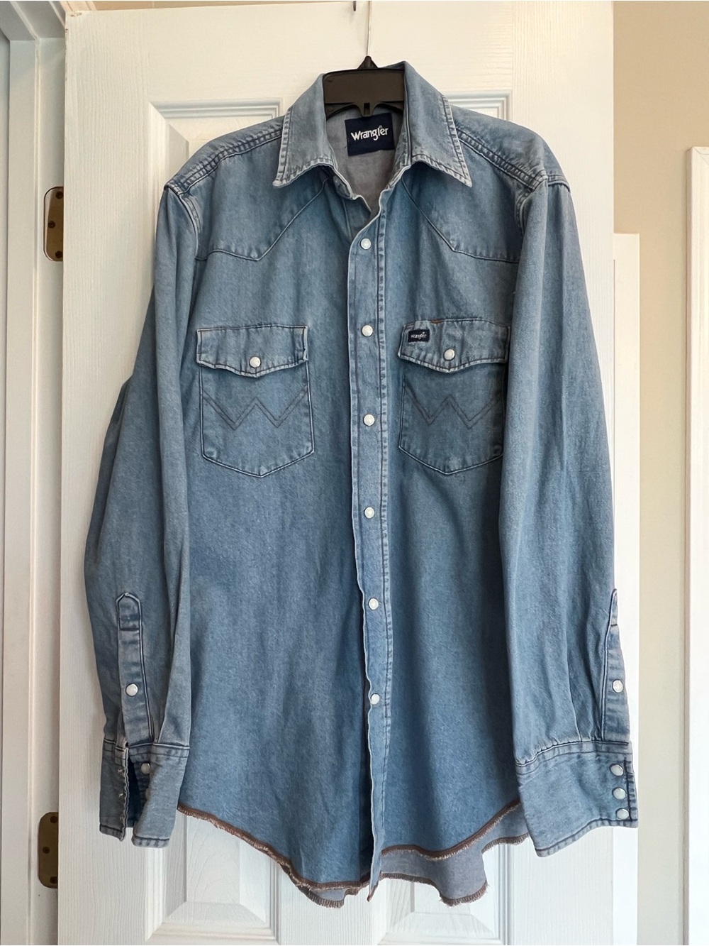 Wrangler Light Blue Denim Button-Down Western Shirt
